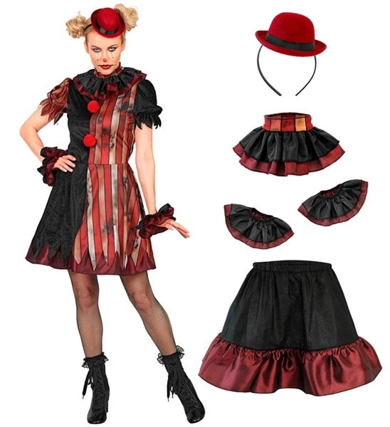Wicked Clown-Kleid Rot-Schwarz für Damen