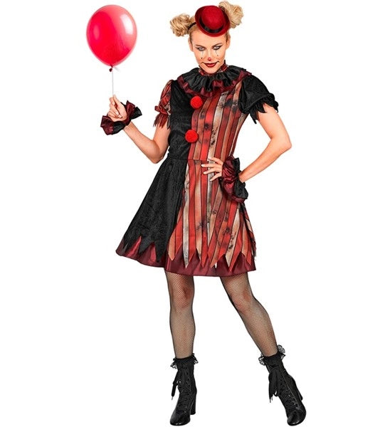 Wicked Clown-Kleid Rot-Schwarz für Damen