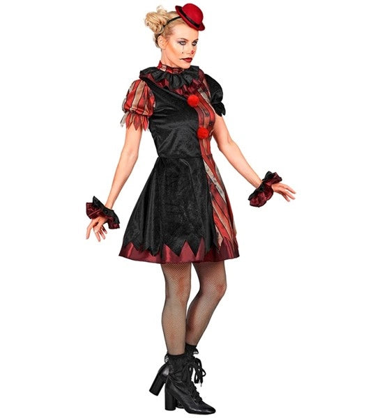 Wicked Clown-Kleid Rot-Schwarz für Damen