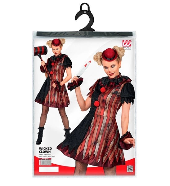 Wicked Clown-Kleid Rot-Schwarz für Damen