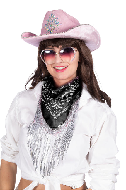Schwarz Silber Bandana Strass Fransen