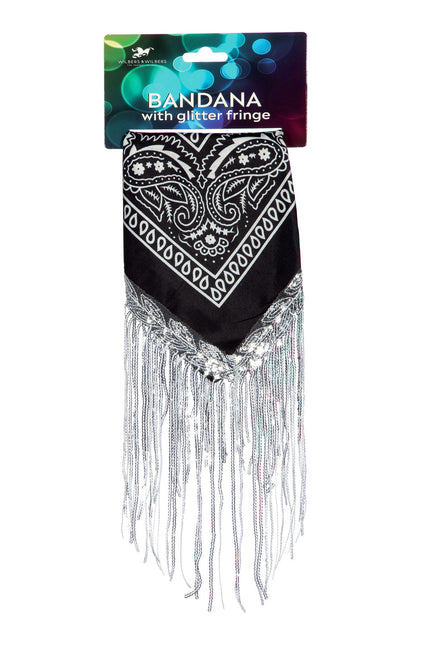 Schwarz Silber Bandana Strass Fransen