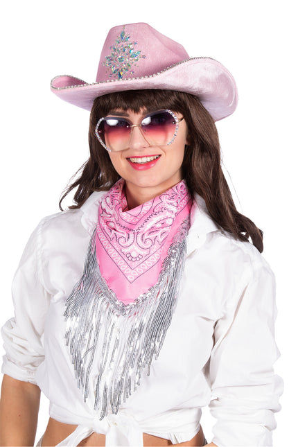 Rosa Bandana Strass Fransen