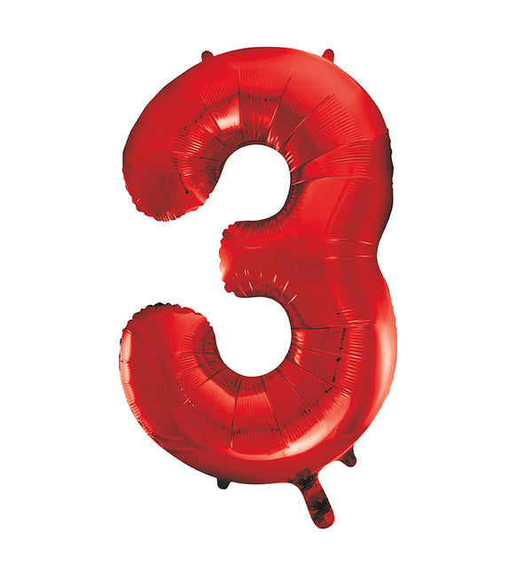 3 Jahre Figur Ballon Rot Leer 86cm