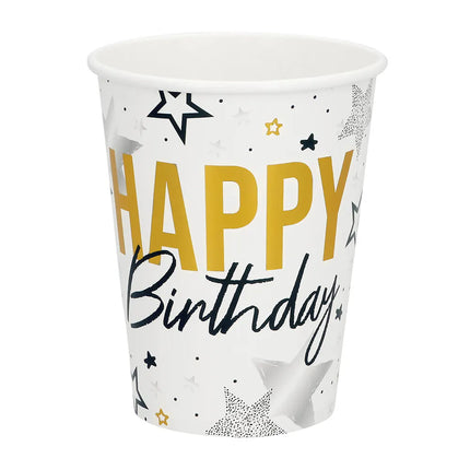 Set mit 8 Papierbechern „Happy Birthday“ (25 cl)