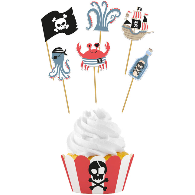 Piraten Cupcake Toppers mit Cupcake Wrappern 6 Stk.