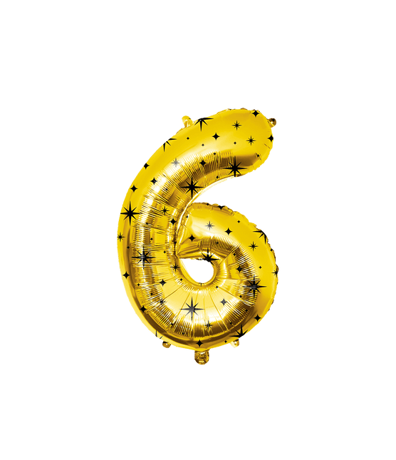 6 Jaar Cijfer Ballon Goud Zwart Sterren 86cm - Partywinkel - 8716764247149
