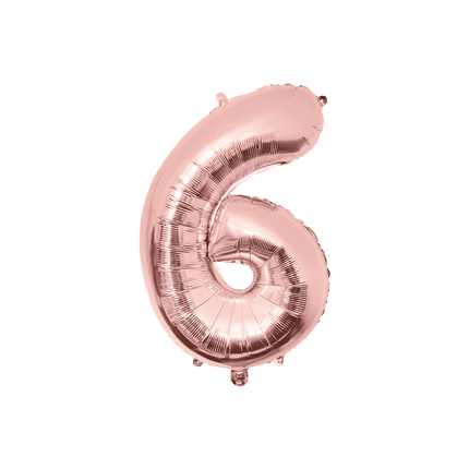 6 Jaar Cijfer Ballon Rose Goud Leeg 86cm - Partywinkel - 8716764237546