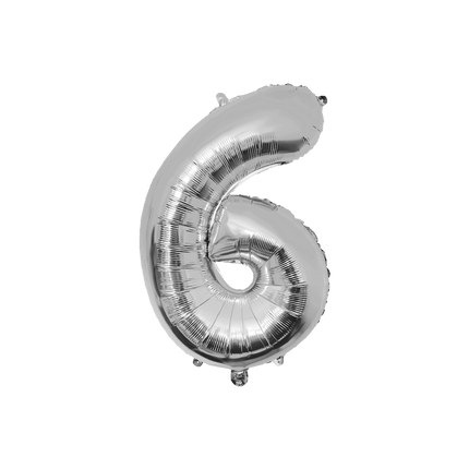 6 Jaar Cijfer Ballon Zilver Leeg 86cm - Partywinkel - 8716764237362