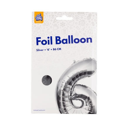 6 Jaar Cijfer Ballon Zilver Leeg 86cm - Partywinkel - 8716764237362