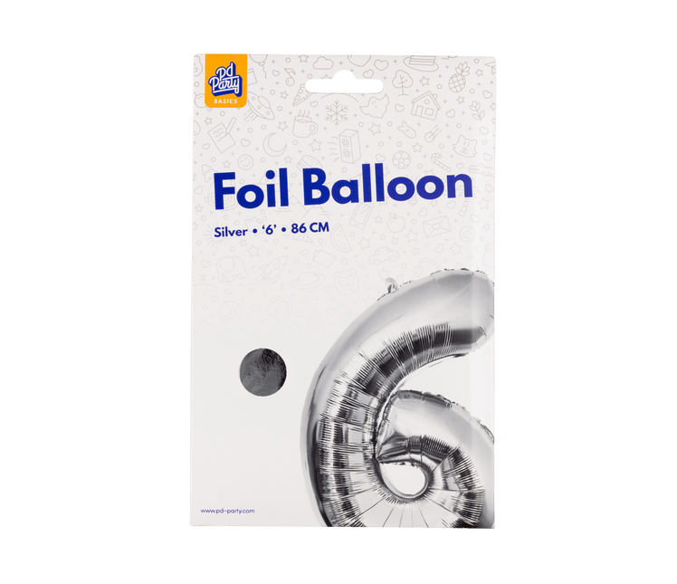 6 Jaar Cijfer Ballon Zilver Leeg 86cm - Partywinkel - 8716764237362