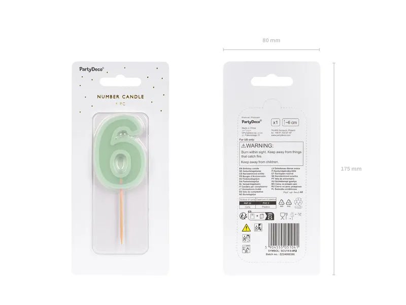 6 Jaar Kaars Mintgroen 10cm van Partydeco koop je bij Partywinkel