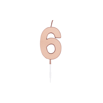 6 Jaar Kaars Rose Goud Metallic 4,5cm van WeFiesta koop je bij Partywinkel