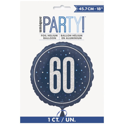 60 Jaar Helium Ballon Blauw Leeg 45cm van Unique koop je bij Partywinkel