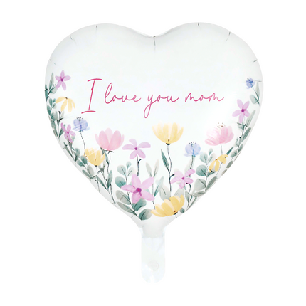 Witte Helium Ballon I Love You Mom Leeg 45cm