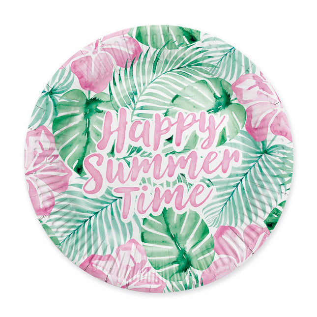 Grün-rosa Schilder „Happy Summer Time“, 23 cm