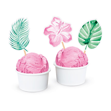 Grün-rosa Cocktailspieße mit Blättern, 12 Stück
