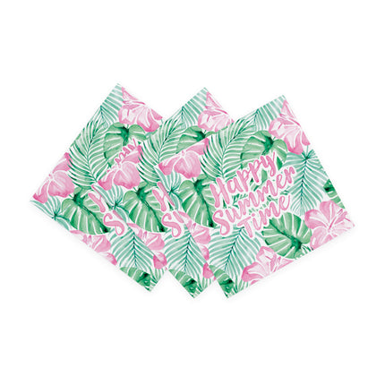 Grün-rosa Servietten „Happy Summer Time“, 33 cm, 20 Stück