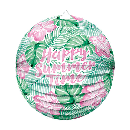 Grün-rosa Laterne „Happy Summer Time“, 25 cm