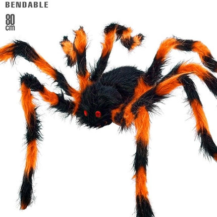 SPINNE MIT BIEGBAREN, BEHAARTEN BEINEN, SCHWARZ/ORANGE, 80 CM