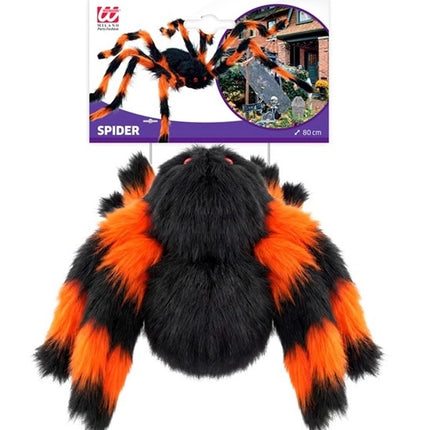SPINNE MIT BIEGBAREN, BEHAARTEN BEINEN, SCHWARZ/ORANGE, 80 CM