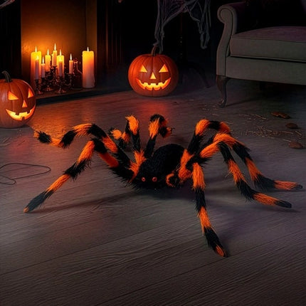 SPINNE MIT BIEGBAREN, BEHAARTEN BEINEN, SCHWARZ/ORANGE, 80 CM