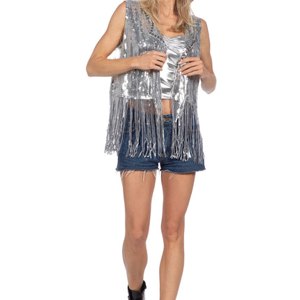 Festival Strickjacke mit langen Fransen silber (V)