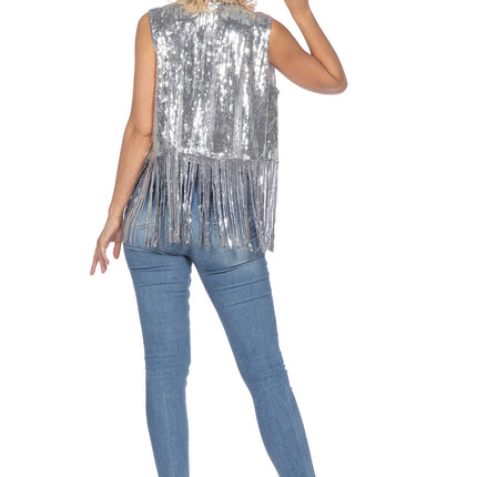 Festival Strickjacke mit langen Fransen silber (V)