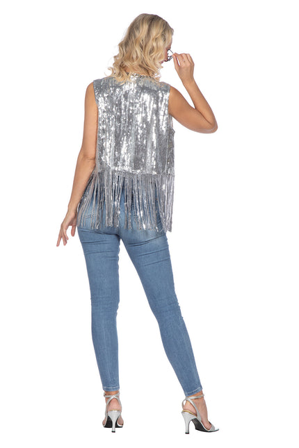 Festival Strickjacke mit langen Fransen silber (V)