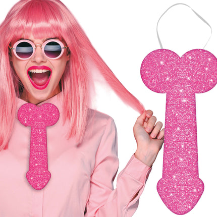 Peniskrawatte mit Glitzereffekt 30 cm, Erwachsener