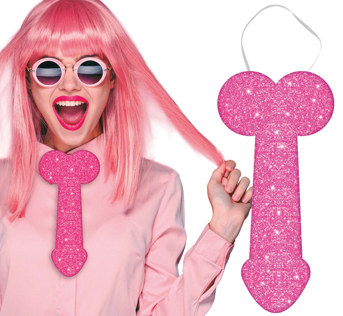 Peniskrawatte mit Glitzereffekt 30 cm, Erwachsener