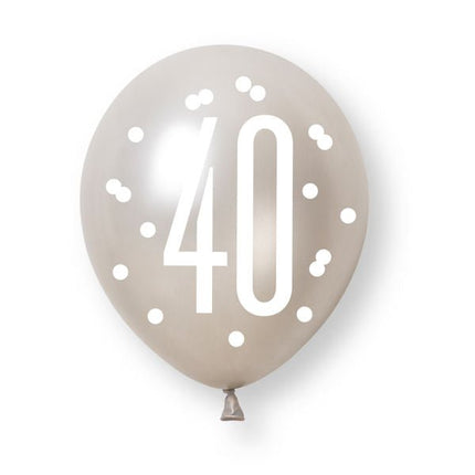 6ct Glitz Black Number 40 Assorted Platinum & Pearl Premium 30cm Latex Balloons van Partywinkel koop je bij Partywinkel