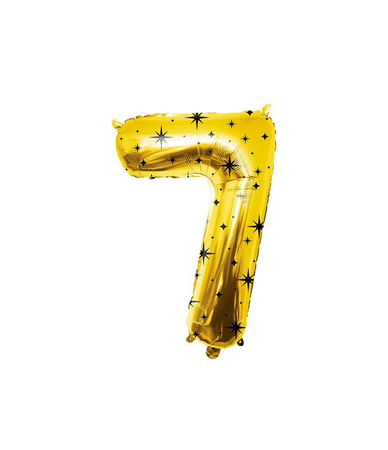 7 Jaar Cijfer Ballon Goud Zwart Sterren 86cm - Partywinkel - 8716764247118