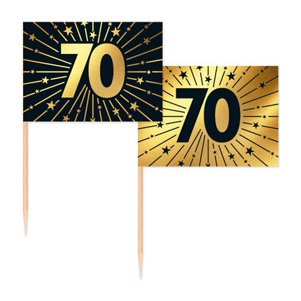 70 Jaar Cocktailprikkers Goud Zwart 50st van WeFiesta koop je bij Partywinkel