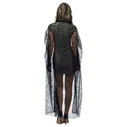 Halloween Cape Schwarz Damen Totenkopf