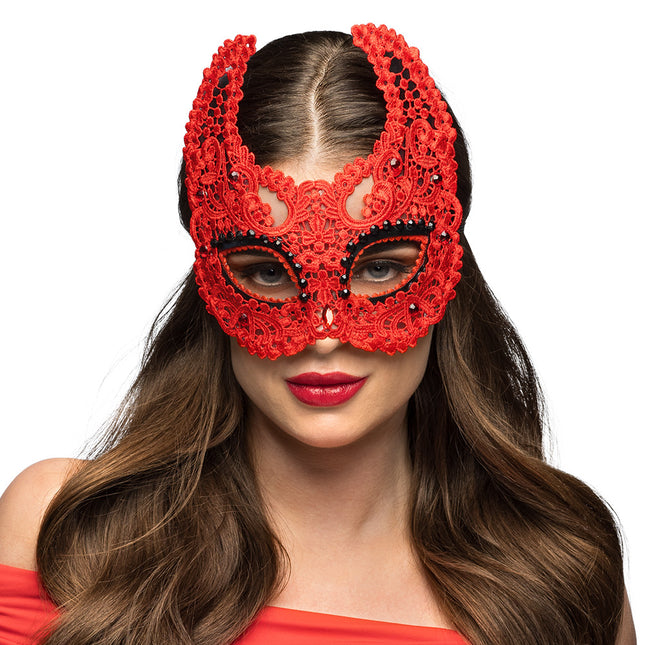 Halloween Augenmaske Roter Teufel Spitze