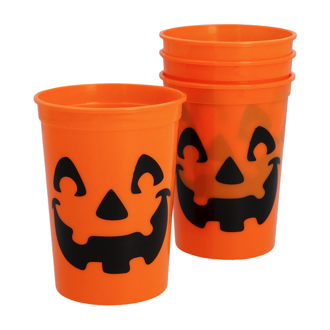 Halloween Becher Schwarz Orange Kürbis 300ml 4 Stk