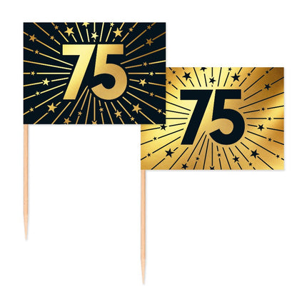 75 Jaar Cocktailprikkers Goud Zwart 50st van WeFiesta koop je bij Partywinkel