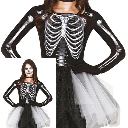 Skelett Halloween Kleid Damen Schwarz