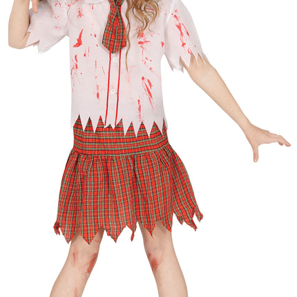 Schoolmeisje Kostuum Rood Wit Zombie