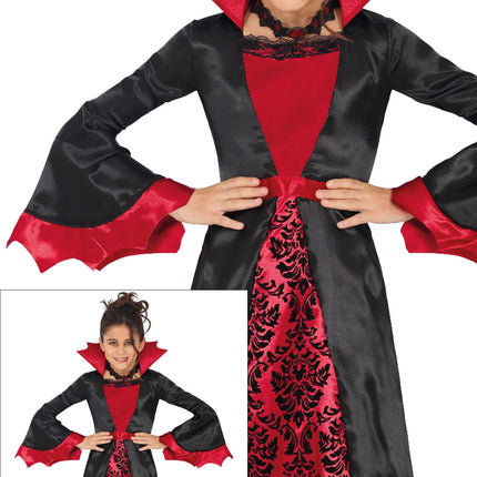 Halloween Kostüm Schwarz Rot Mädchen Vampir Lang