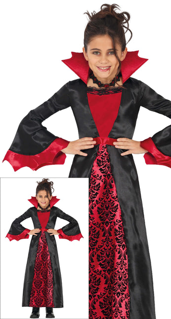 Halloween Kostüm Schwarz Rot Mädchen Vampir Lang