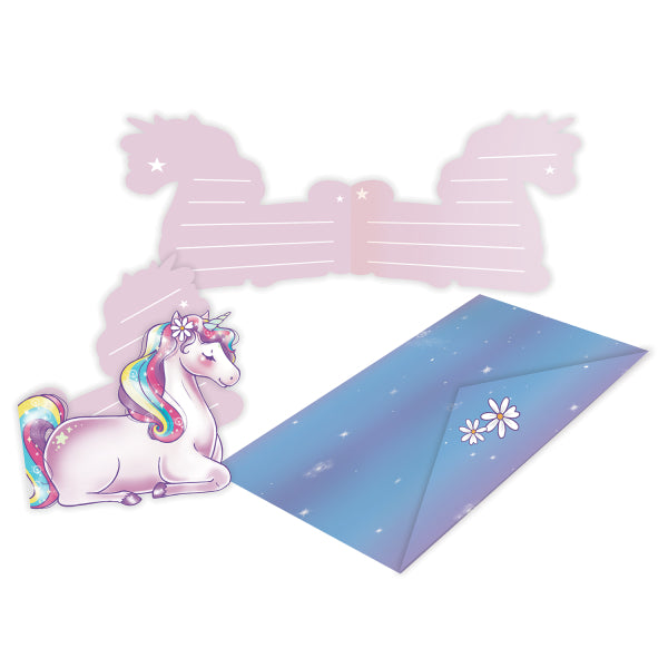Einhorn Einladungen und Umschläge 8 Stk