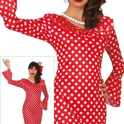 Spanisches Kleid Flamenco Weiß gepunktet