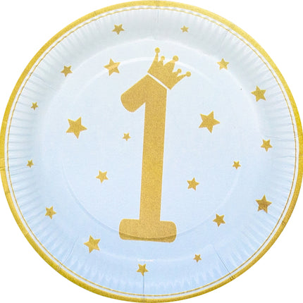 Blaue Teller 1 Jahr Goldene Sterne 23cm 8Stück