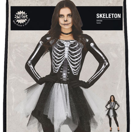 Skelett Halloween Kleid Damen Schwarz