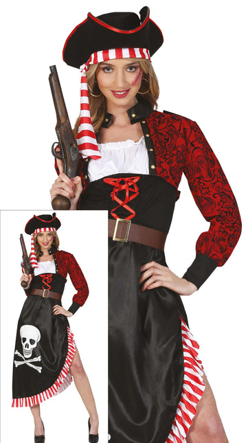 Piratenkleid Rot Schwarz Damen