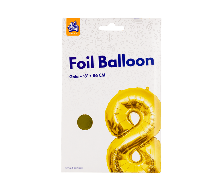 8 Jaar Cijfer Ballon Goud Leeg 86cm - Partywinkel - 8716764236976