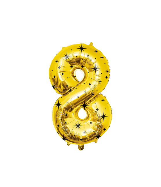 8 Jaar Cijfer Ballon Goud Zwart Sterren 86cm - Partywinkel - 8716764247231