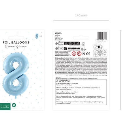 8 Jaar Cijfer Ballon Lichtblauw Leeg 72cm van Partydeco koop je bij Partywinkel